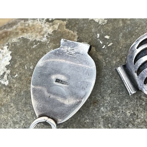 Navajo Sterling Silver Turquoise Bear Paw Watch Tips w/ Band Native American - Picture 3 of 4